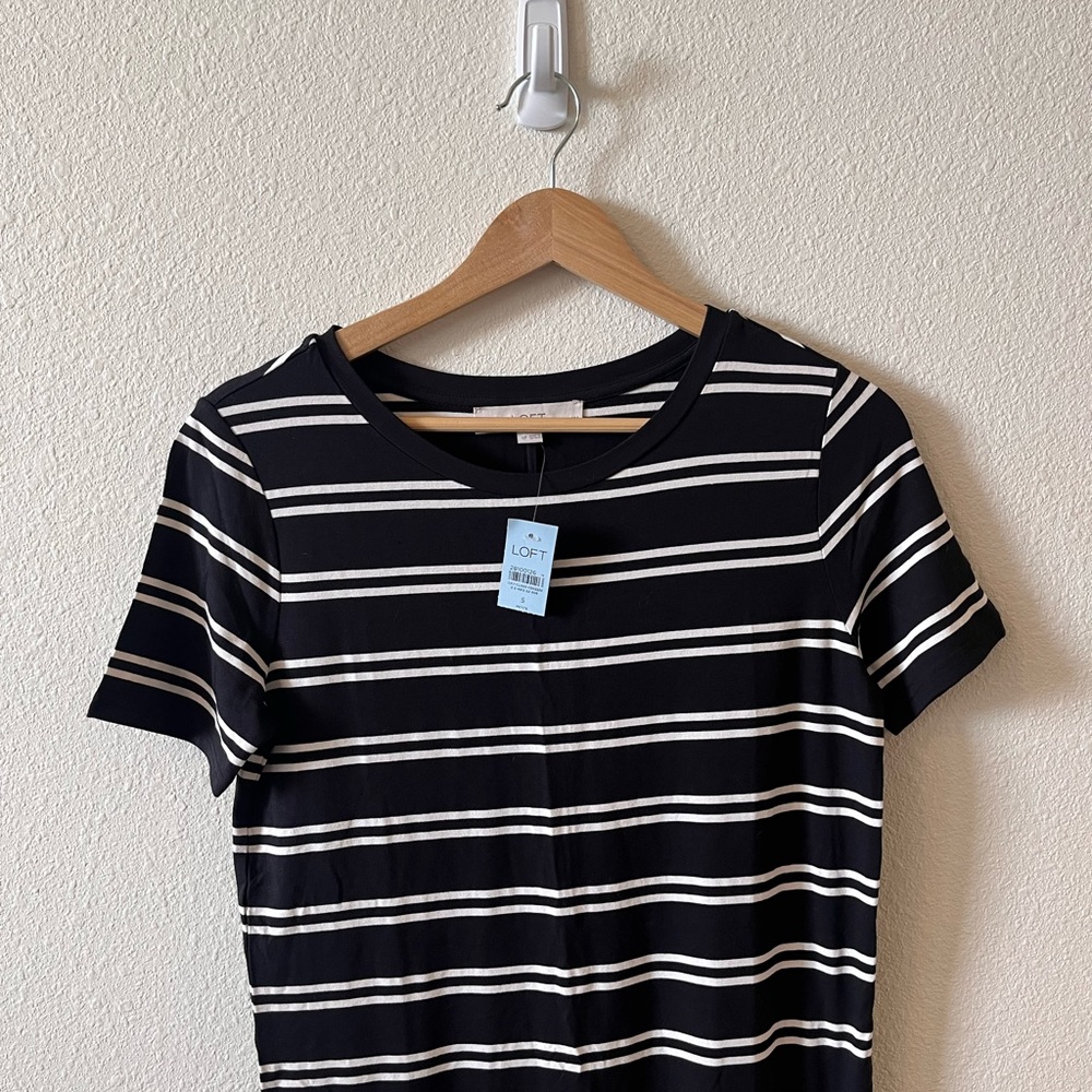 Loft - Black and White Striped TShirt Dress